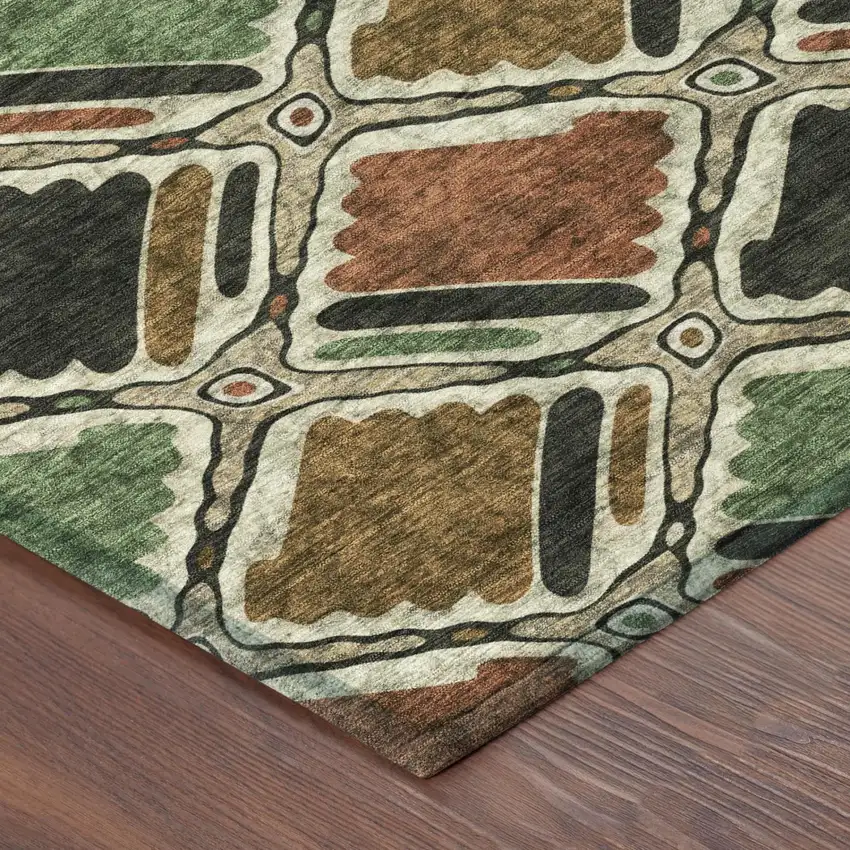 Orange And Emerald Geometric Washable Indoor Outdoor Area Rug Photo 3
