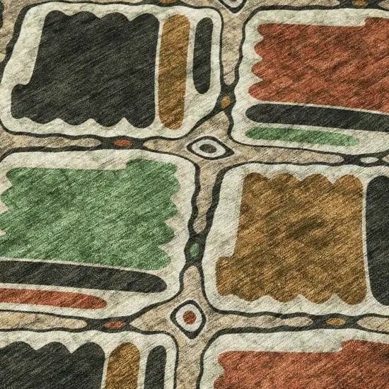 Orange And Emerald Geometric Washable Indoor Outdoor Area Rug Photo 4