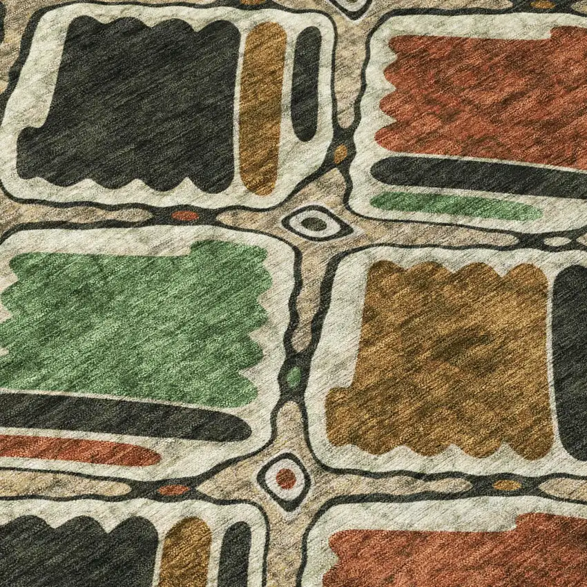 Orange And Emerald Geometric Washable Indoor Outdoor Area Rug Photo 4