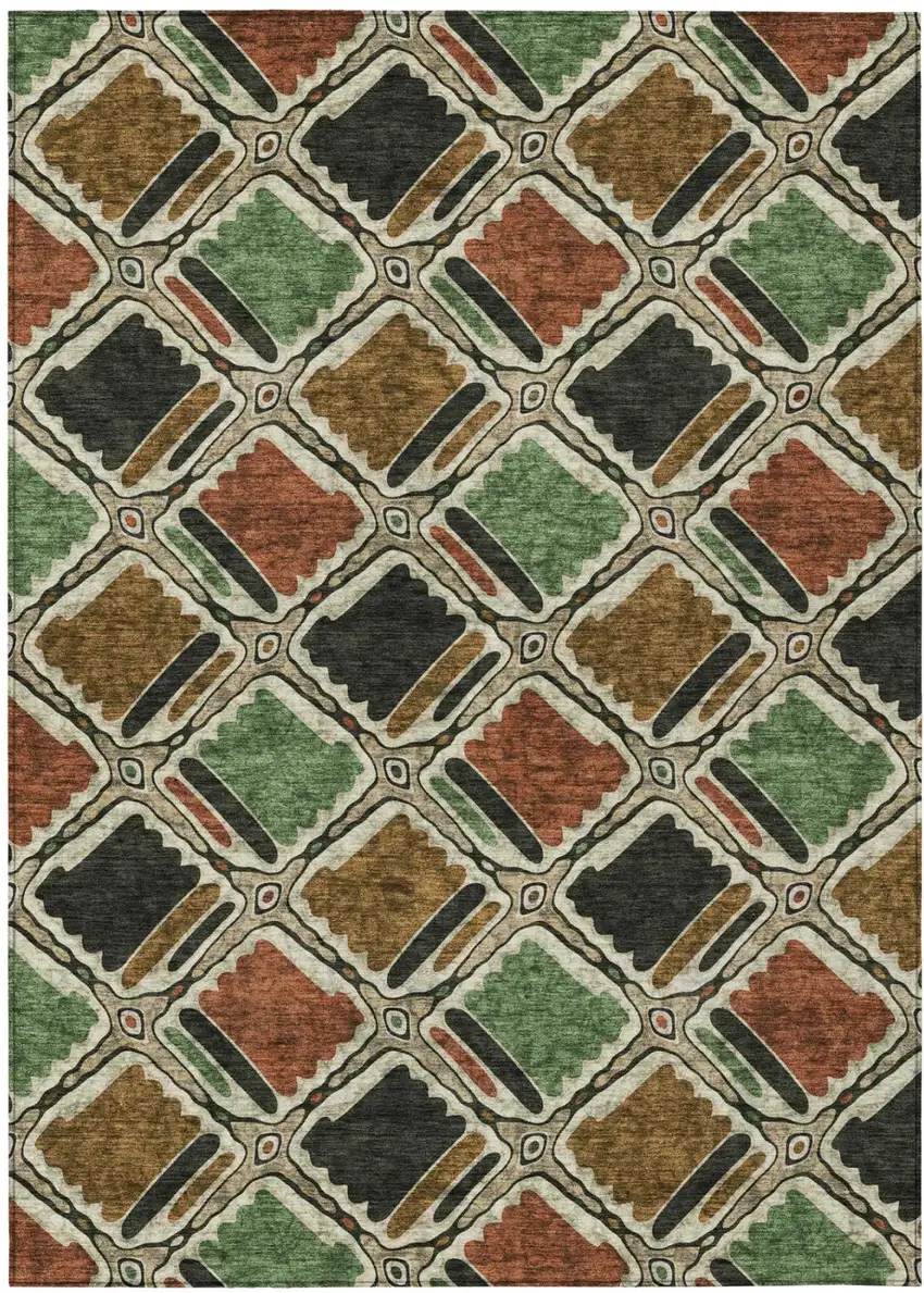 Orange And Emerald Geometric Washable Indoor Outdoor Area Rug Photo 2