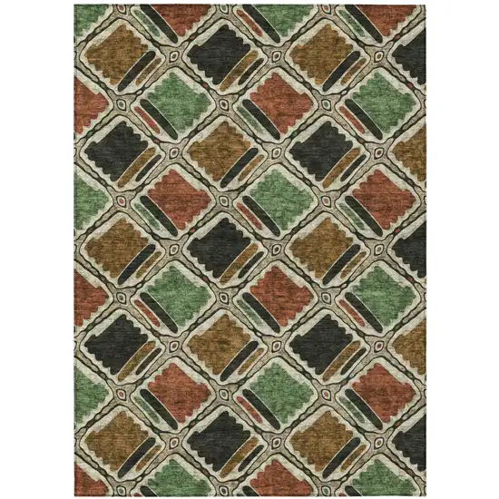 Orange And Emerald Geometric Washable Indoor Outdoor Area Rug Photo 2