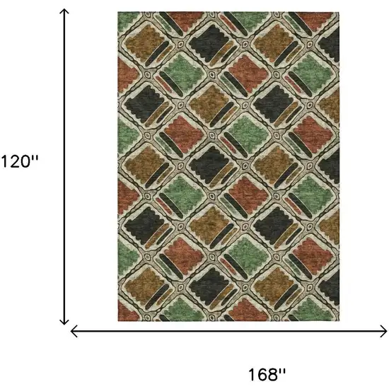 Orange And Emerald Geometric Washable Indoor Outdoor Area Rug Photo 5