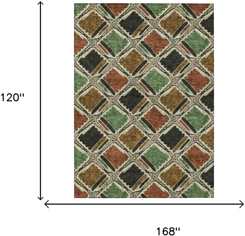 Orange And Emerald Geometric Washable Indoor Outdoor Area Rug Photo 5