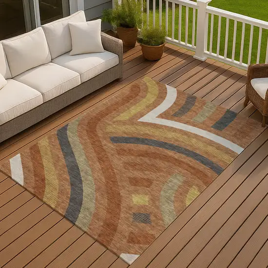 Orange And Gold Abstract Washable Indoor Outdoor Area Rug Photo 7