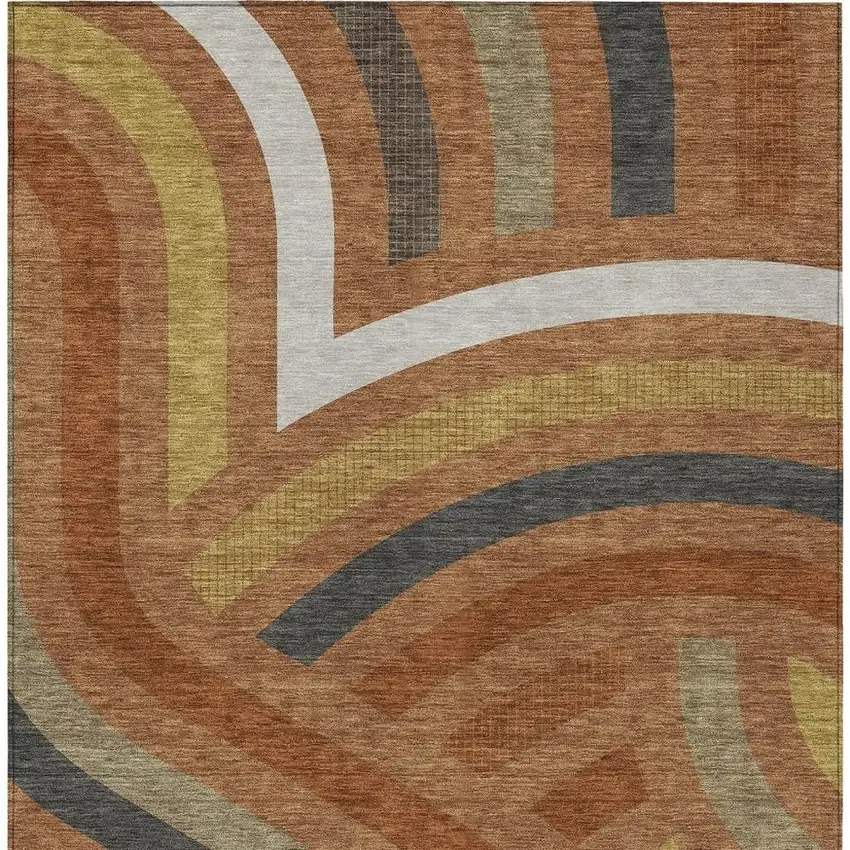 Orange And Gold Abstract Washable Indoor Outdoor Area Rug Photo 3