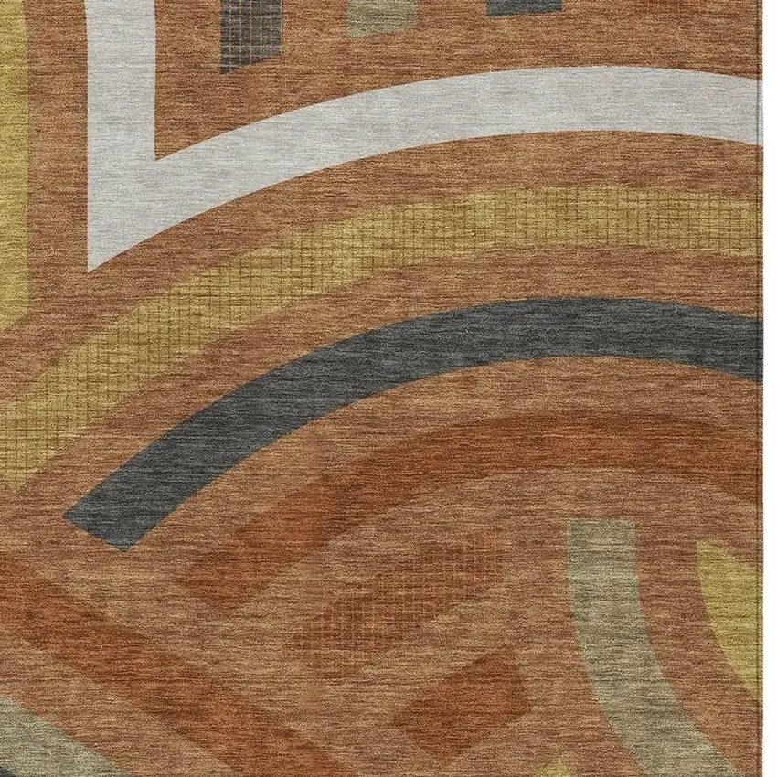 Orange And Gold Abstract Washable Indoor Outdoor Area Rug Photo 2