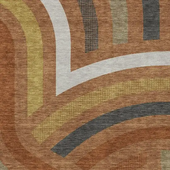 Orange And Gold Abstract Washable Indoor Outdoor Area Rug Photo 2