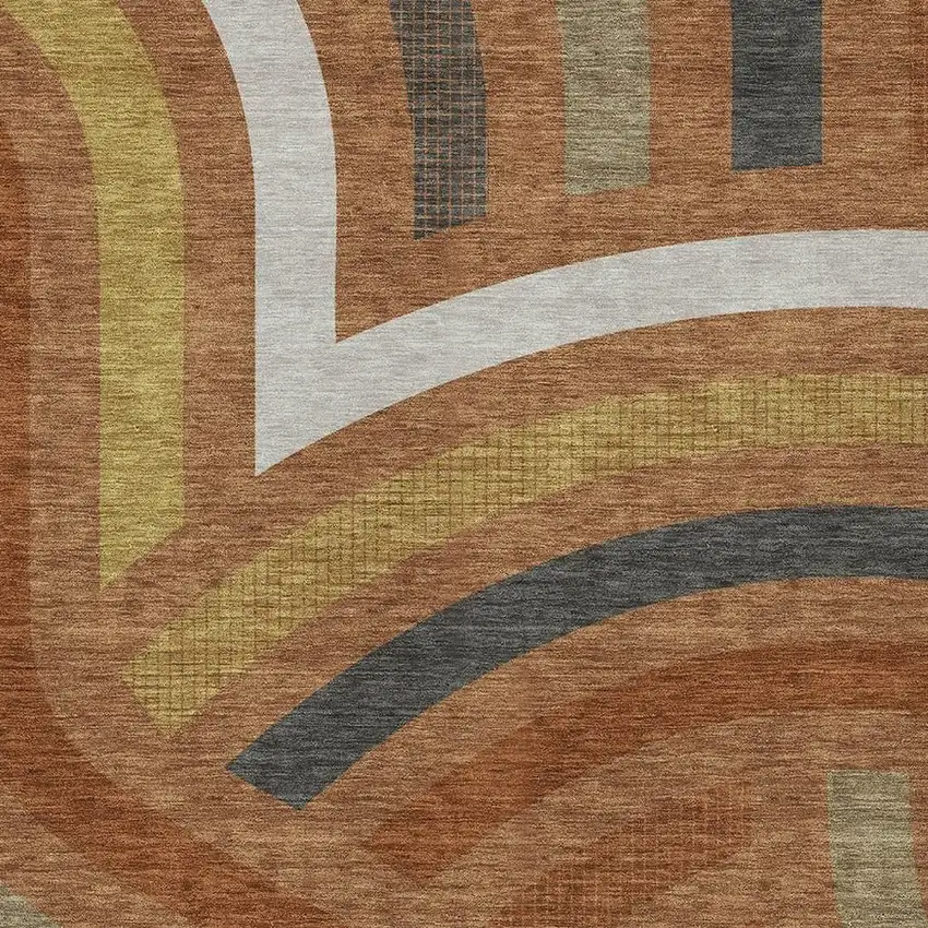 Orange And Gold Abstract Washable Indoor Outdoor Area Rug Photo 2