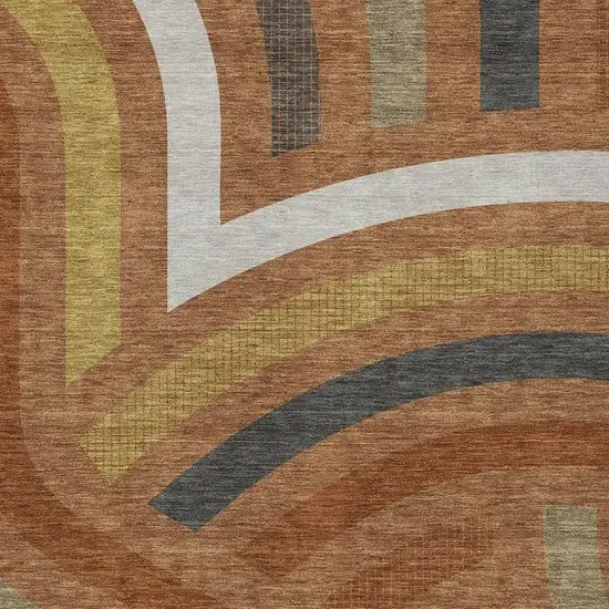 Orange And Gold Abstract Washable Indoor Outdoor Area Rug Photo 2