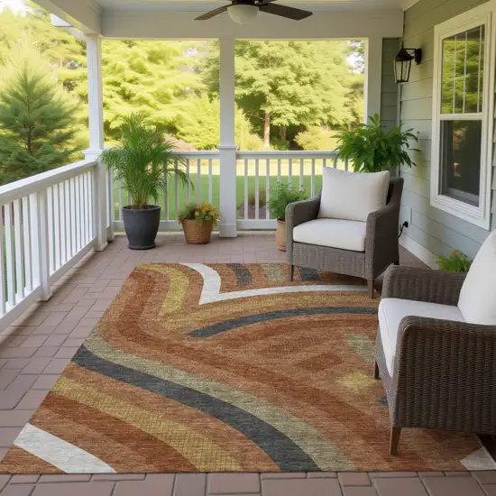 Orange And Gold Abstract Washable Indoor Outdoor Area Rug Photo 4