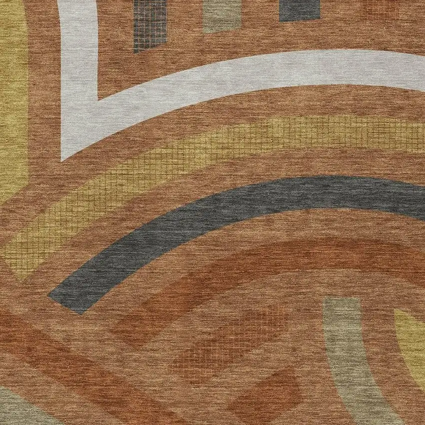 Orange And Gold Abstract Washable Indoor Outdoor Area Rug Photo 2