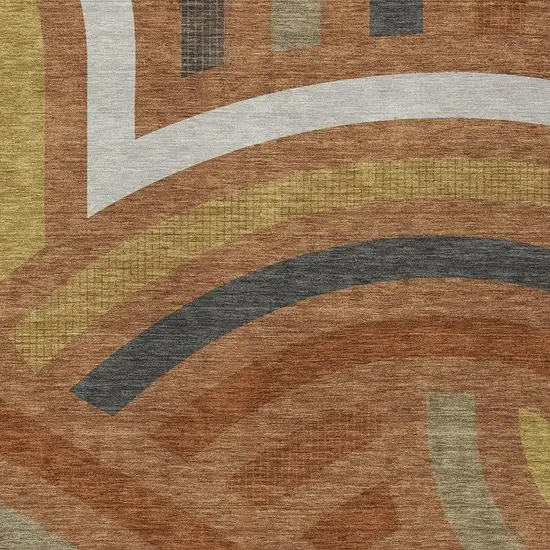 Orange And Gold Abstract Washable Indoor Outdoor Area Rug Photo 2