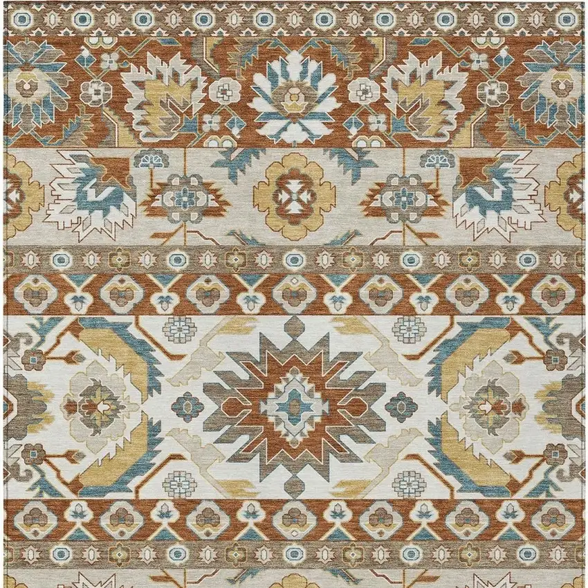 Orange And Gold Cactus Washable Indoor Outdoor Area Rug Photo 3