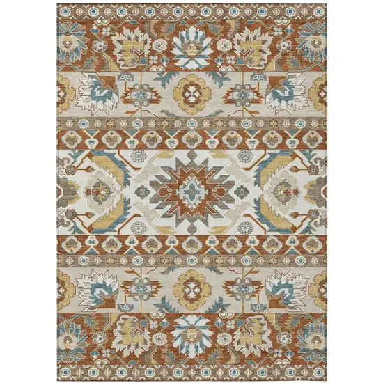 Orange And Gold Cactus Washable Indoor Outdoor Area Rug Photo 1