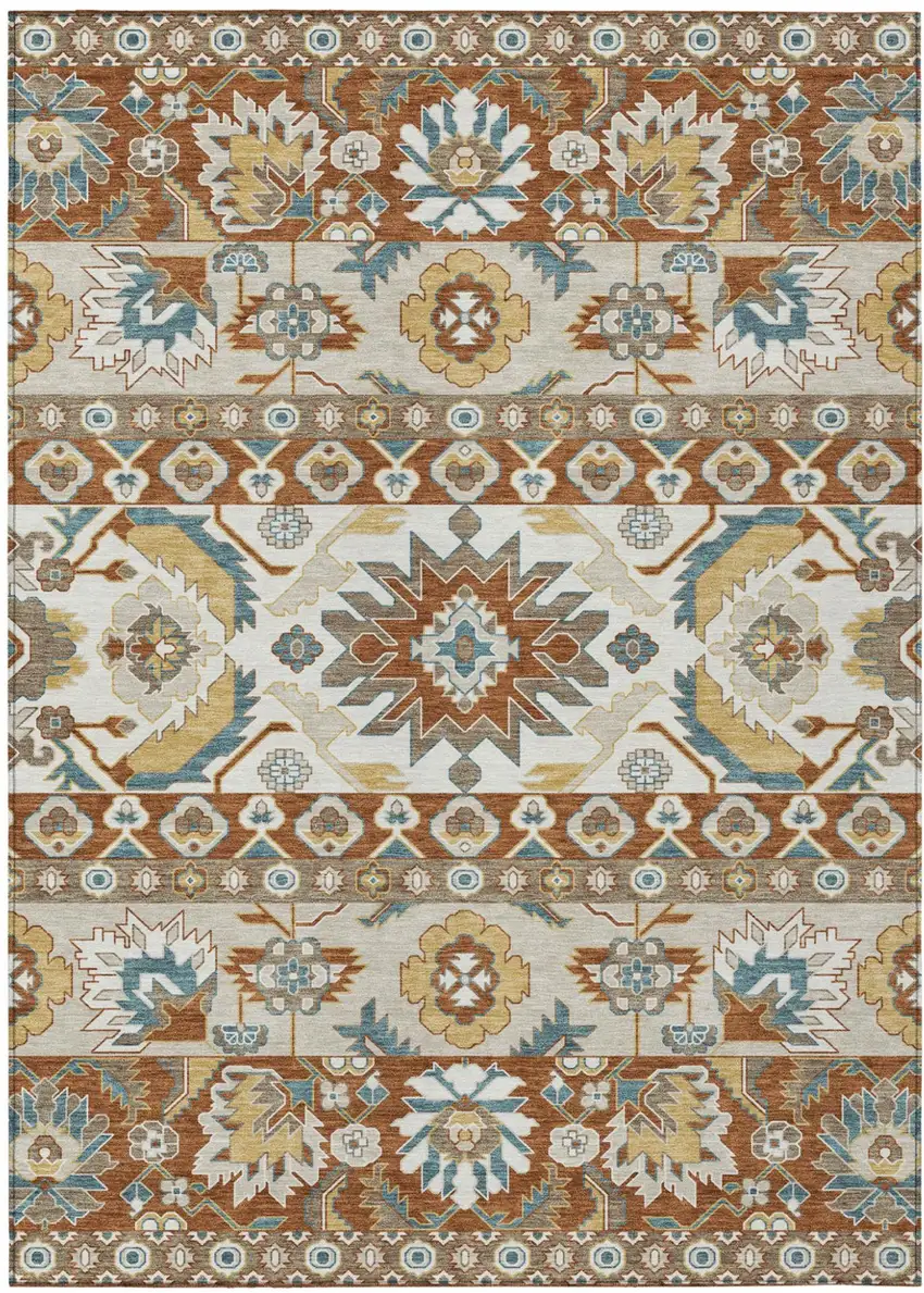Orange And Gold Cactus Washable Indoor Outdoor Area Rug Photo 1