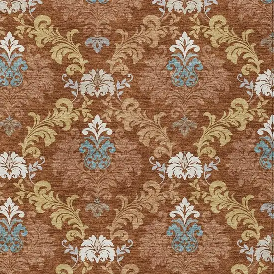 Orange And Gold Damask Washable Indoor Outdoor Area Rug Photo 2