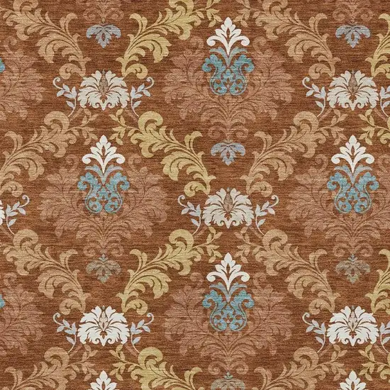 Orange And Gold Damask Washable Indoor Outdoor Area Rug Photo 2