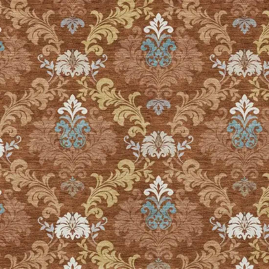 Orange And Gold Damask Washable Indoor Outdoor Area Rug Photo 2
