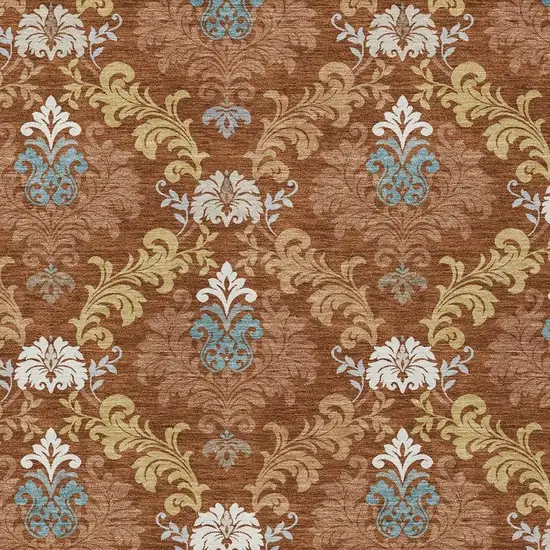 Orange And Gold Damask Washable Indoor Outdoor Area Rug Photo 2