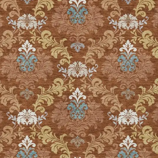 Orange And Gold Damask Washable Indoor Outdoor Area Rug Photo 2