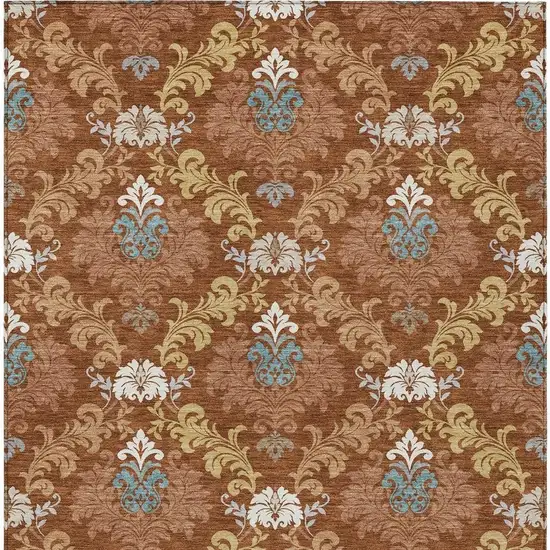 Orange And Gold Damask Washable Indoor Outdoor Area Rug Photo 3