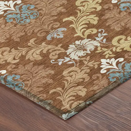 Orange And Gold Damask Washable Indoor Outdoor Area Rug Photo 8