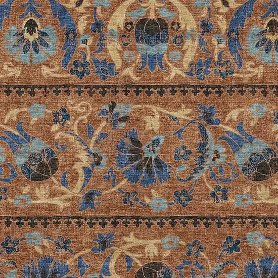 Orange And Gold Floral Washable Indoor Outdoor Area Rug Photo 2