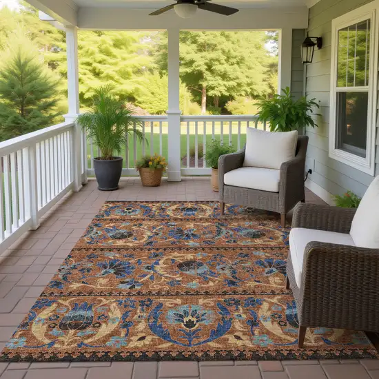 Orange And Gold Floral Washable Indoor Outdoor Area Rug Photo 4