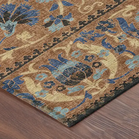 Orange And Gold Floral Washable Indoor Outdoor Area Rug Photo 8