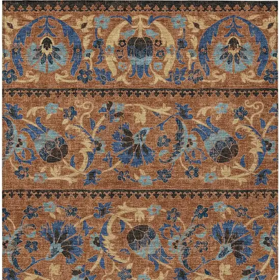 Orange And Gold Floral Washable Indoor Outdoor Area Rug Photo 3