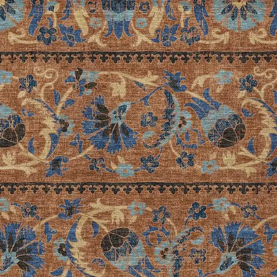 Orange And Gold Floral Washable Indoor Outdoor Area Rug Photo 2