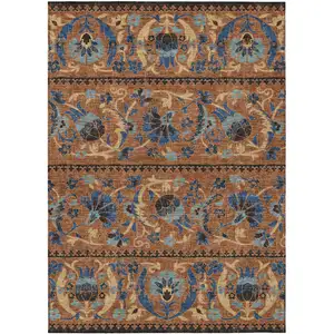 Photo of Orange And Gold Floral Washable Indoor Outdoor Area Rug