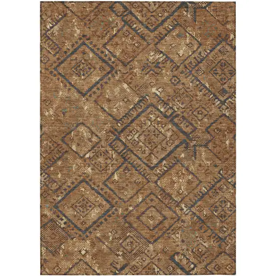 Orange And Gold Geometric Washable Indoor Outdoor Area Rug Photo 1