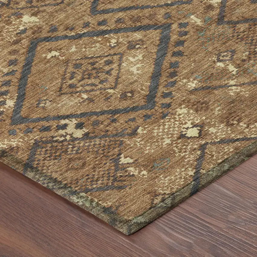 Orange And Gold Geometric Washable Indoor Outdoor Area Rug Photo 8