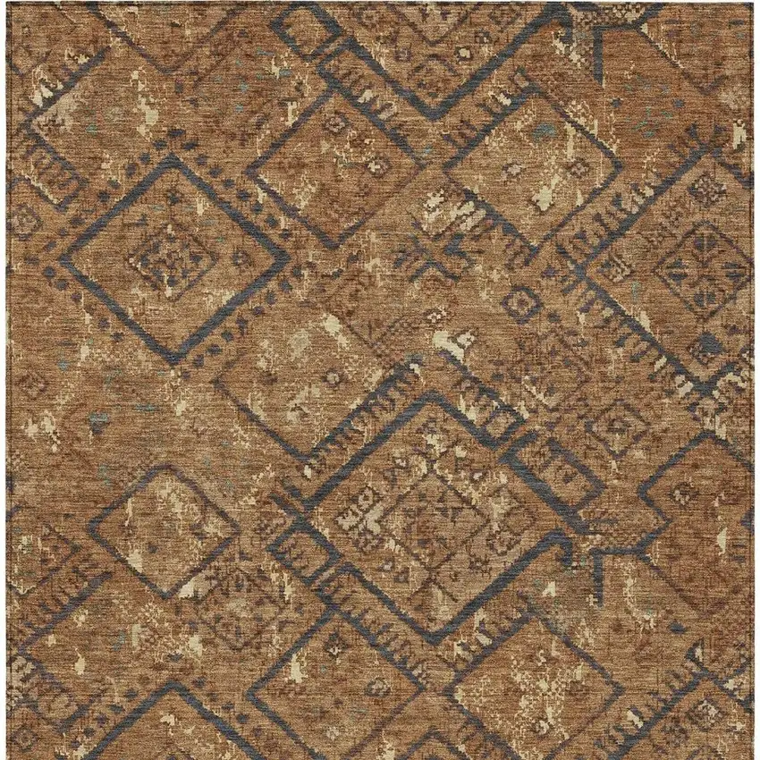 Orange And Gold Geometric Washable Indoor Outdoor Area Rug Photo 3