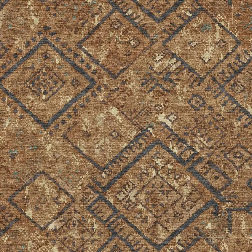 Orange And Gold Geometric Washable Indoor Outdoor Area Rug Photo 2