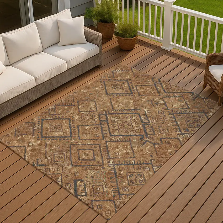 Orange And Gold Geometric Washable Indoor Outdoor Area Rug Photo 7