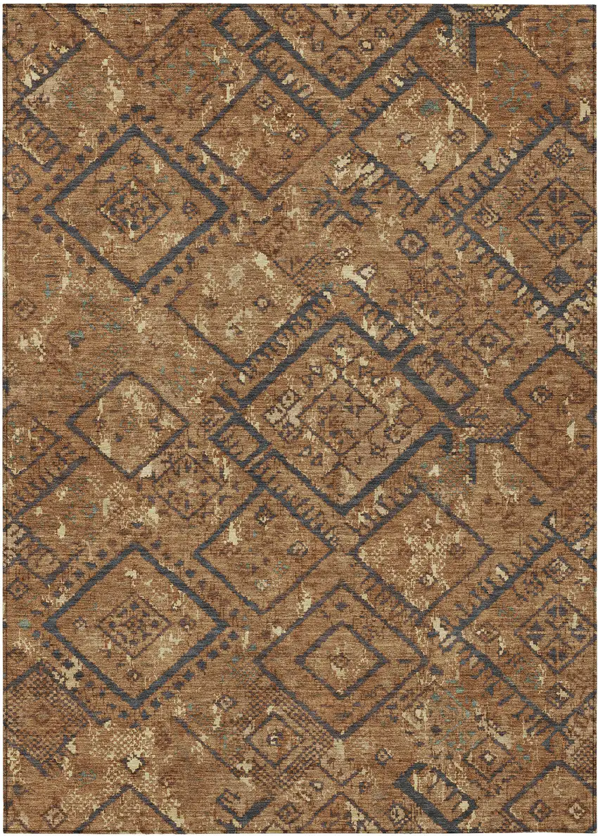 Orange And Gold Geometric Washable Indoor Outdoor Area Rug Photo 1