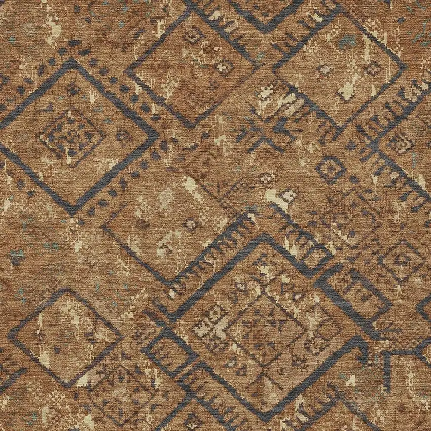 Orange And Gold Geometric Washable Indoor Outdoor Area Rug Photo 2