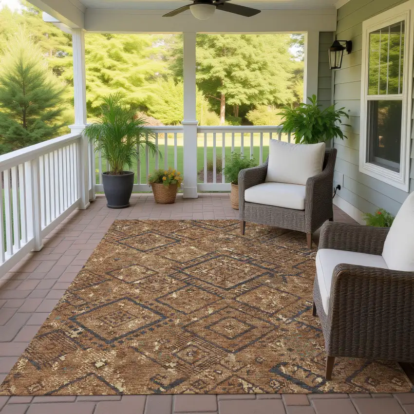 Orange And Gold Geometric Washable Indoor Outdoor Area Rug Photo 4
