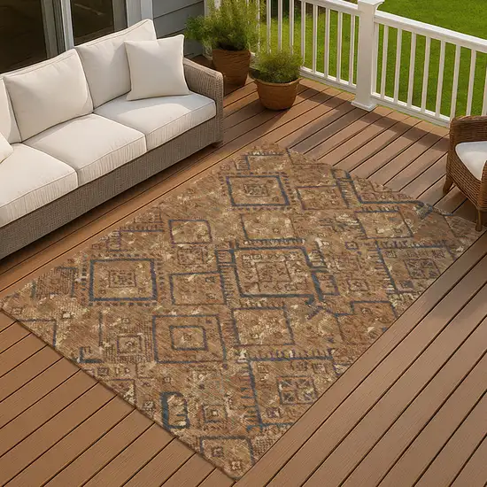 Orange And Gold Geometric Washable Indoor Outdoor Area Rug Photo 7