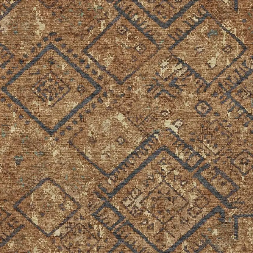 Orange And Gold Geometric Washable Indoor Outdoor Area Rug Photo 2