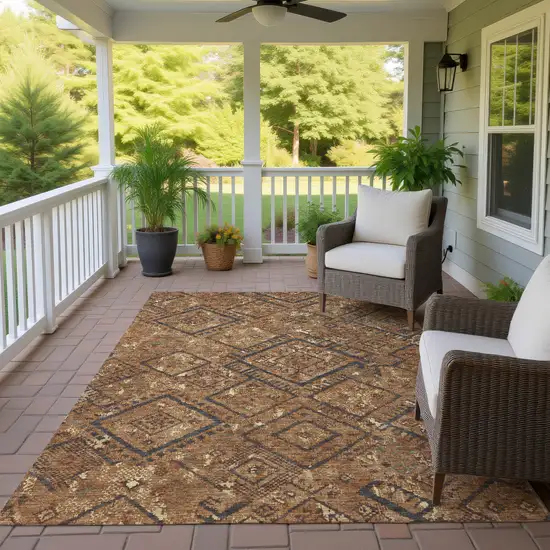 Orange And Gold Geometric Washable Indoor Outdoor Area Rug Photo 4