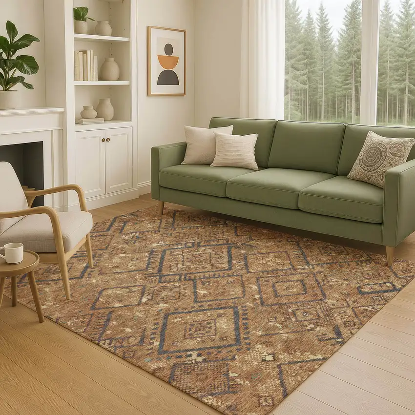 Orange And Gold Geometric Washable Indoor Outdoor Area Rug Photo 5