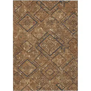 Photo of Orange And Gold Geometric Washable Indoor Outdoor Area Rug