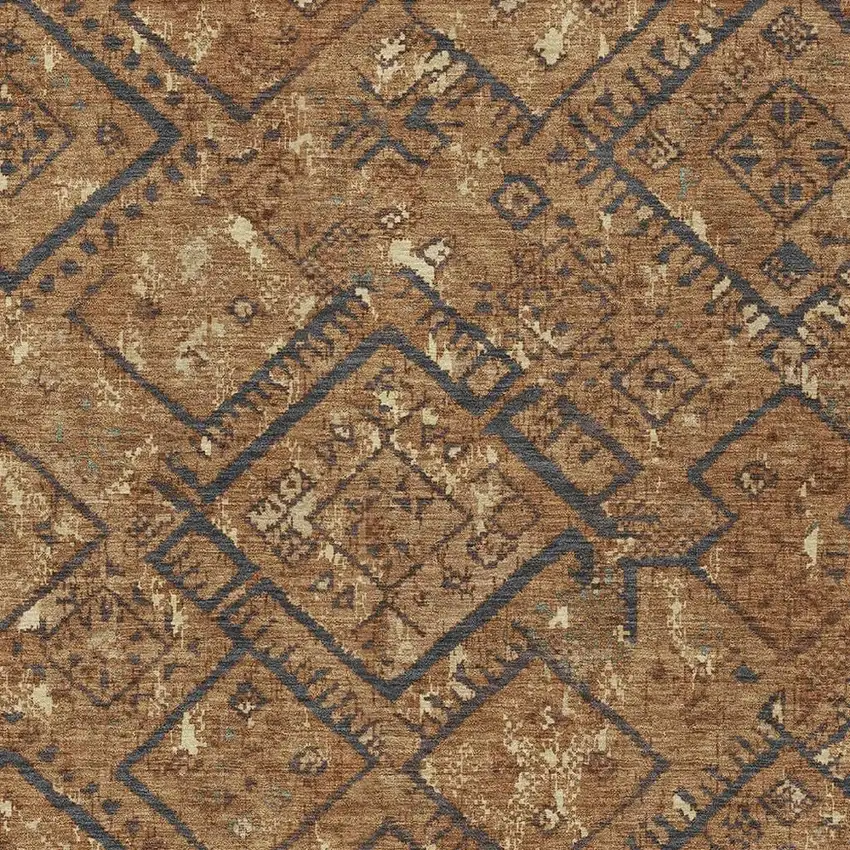 Orange And Gold Geometric Washable Indoor Outdoor Area Rug Photo 2