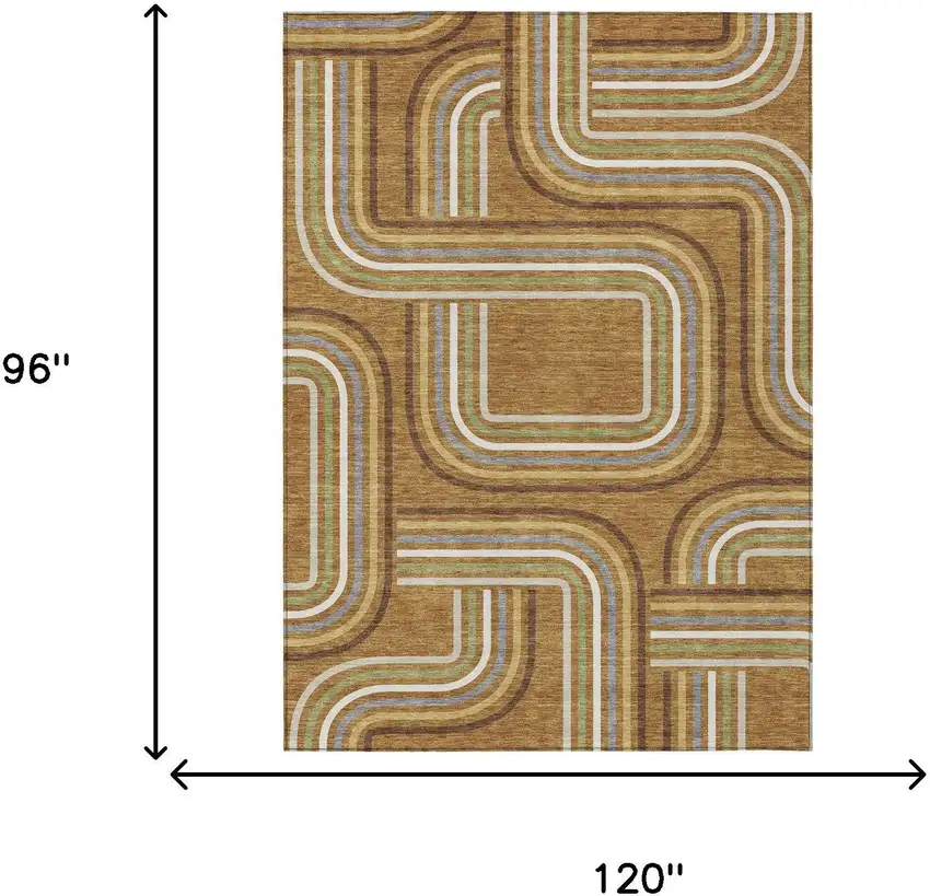 Orange And Gold Geometric Washable Indoor Outdoor Area Rug Photo 7