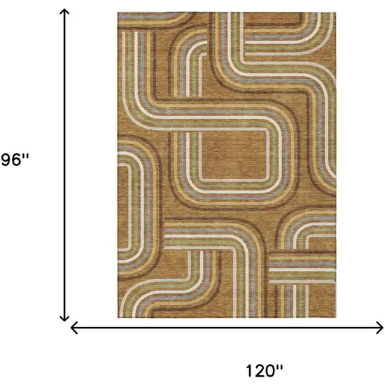 Orange And Gold Geometric Washable Indoor Outdoor Area Rug Photo 7