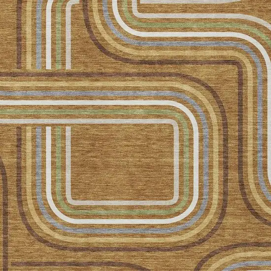Orange And Gold Geometric Washable Indoor Outdoor Area Rug Photo 3