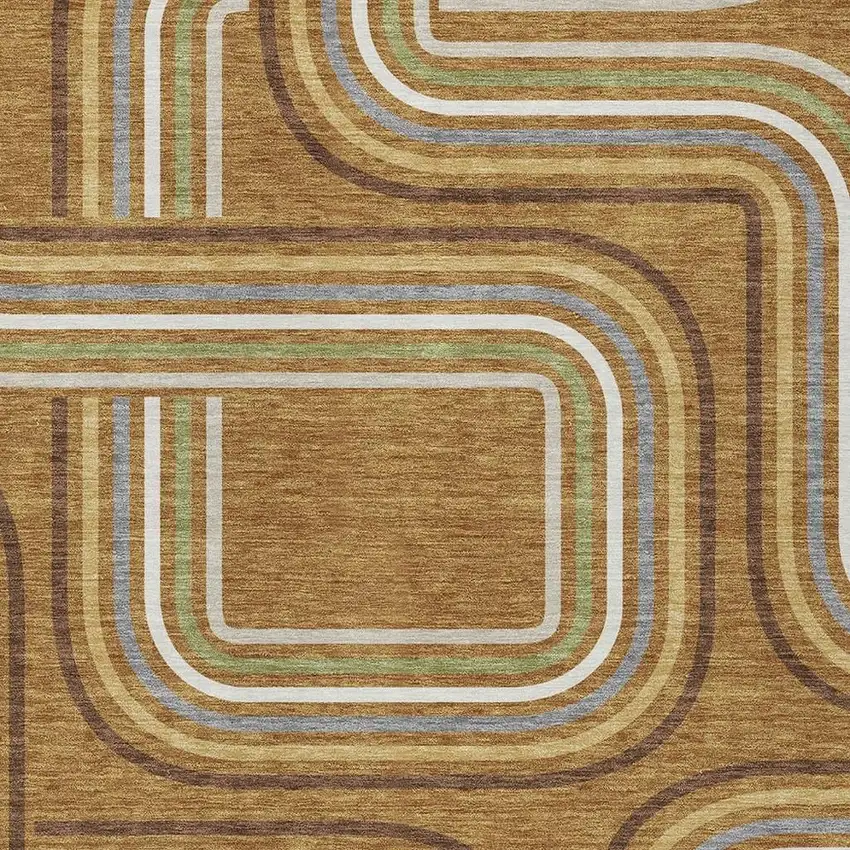Orange And Gold Geometric Washable Indoor Outdoor Area Rug Photo 3
